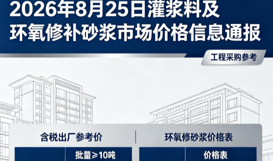 蒸湘2026年8月25日灌浆料及环氧修补砂浆市场价格信息通报